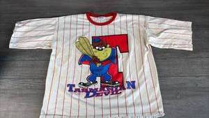 lot 449 image: Vintage Flirts Tasmanian Devil T-Shirt Pinstriped Red White 1994 Warner Bros