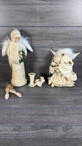 lot 486 image: Angel Figurine Collection Lot with Wings Floral Accents