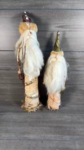 lot 493 image: Handmade Decorative Gnome Figures with Birch Wood Bodies 2-Piece Set