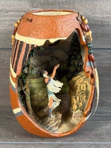 lot 497 image: Decorative Ceramic Vessel with Beaded Handles and Figurative Scene