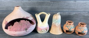 Lot of 5 Ceramic Pottery Vessels Desert Southwest Design