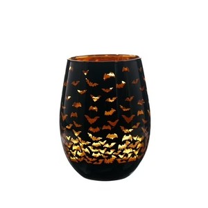 lot 6 image: 2 Pack Way To Celebrate Halloween Stemless Wine Glass, Two-Tone Bat Design