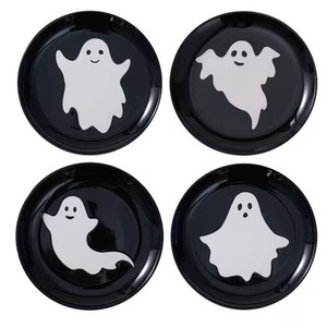 lot 8 image: Halloween 4-Piece Stoneware Ghost Appetizer Plate Set