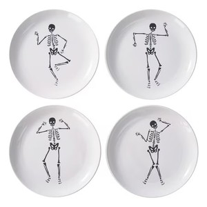 lot 9 image: Halloween Skeleton Appetizer Plates - 4-Pack, Dancing White