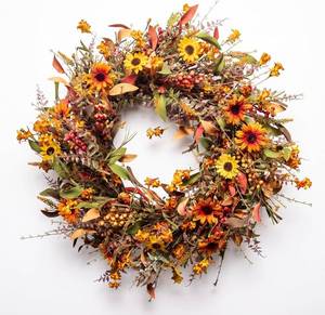 lot 14 image: JINGHONG 24-Inch Fall Wreath for Front Door with Sunflowers