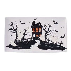lot 15 image: Way To Celebrate Halloween Haunted House Rectangle Serving Tray