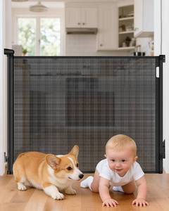 lot 44 image: Retractable Baby Gate for Stairs, 55W x 38H, One-Hand, Black