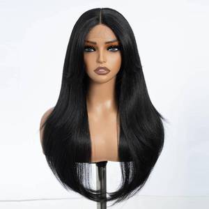 lot 53 image: D BUT Synthetic Lace Front Wigs with Curtain Bangs, 26 Inches