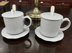 lot 26 image: Set OF Two-&nbsp &nbsp &nbspTemp-tations Woodland 20-oz Mug with Lid, Spoon &amp Coaster, WHITE, see note.