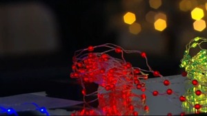 lot 96 image: 6 Illuminated Twinkling Mesh Wire Ribbon with Beads by Valerie, Red