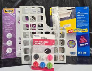 lot 880 image: Office Supplies Lot Thermal Pouches, Cable Organizer, Address Labels, Ruler & File Organizer