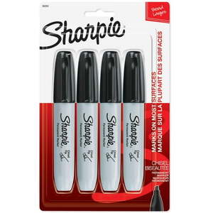 lot 888 image: Sharpie Permanent Markers  Chisel Tip  Black  4 Count