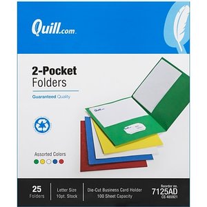 lot 923 image: Quill Brand 2-Pocket Folders, Assorted, 25Box (7125AD), Paper