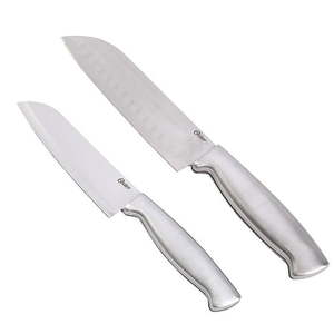 lot 947 image: Oster Baldwyn 2 pc Santoku Knife Set - Stainless Steel Handle - SS - 1.2 mm - Clam Pack
