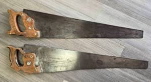 lot 962 image: 2 Hand Saws with Carved Wooden Handles