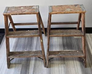 lot 966 image: Pair of Wood Step Ladders 2-Step