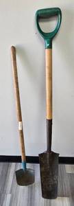 lot 981 image: 2 Spades with Wood Handles, 1 says REAL TOOLS FOR KIDS.