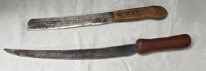 lot 982 image: 2 Large Chopping, Handmade Knives.  1 is stamped Village Blacksmith Watertown