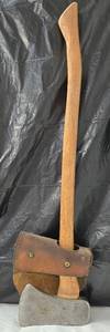 lot 983 image: Axe with Wood Handle and Leather Guard