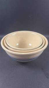 lot 9 image: Nesting Bowls Set 3 Piece Ceramic Blue Stripe