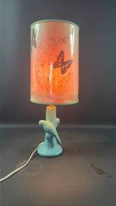 Van Briggle Bird Lamp W/ Original Shade Pressed Flower Butterfly
