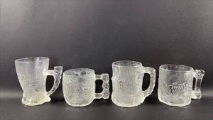 lot 45 image: 4 Flintstones Drinking Mugs with Handles McDonalds Promotional Glassware