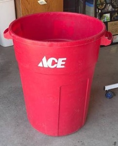 lot 119 image: 32 Gallon Trash Can Red Plastic Commercial Garbage Container