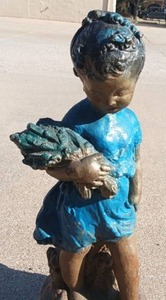 lot 120 image: Concrete Statuary Child with a Blue dress holding flowers