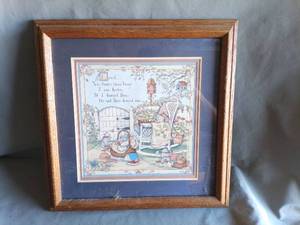 lot 121 image: Framed Illustrated Print with Garden Scene and Verse Text
