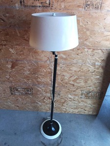 lot 128 image: Floor Lamp with White Shade and Black Pole.Vintage