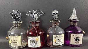 lot 82 image: 4) Decorative Potion Bottles with Sculpted Faux Stoppers