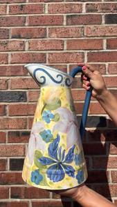 lot 87 image: Large Porcelain International Ceramic Pitcher Floral Blue Handle