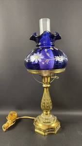 Fenton Brass and Glass Hand Painted Purple Shaded Lamp