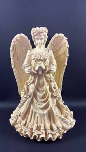 lot 95 image: Winged Angel Figurine ( Resin, 11 inch Tall) with Roses and Flowing Gown