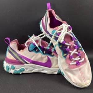 lot 96 image: Nike React Element 55 Womens Running Shoe Pink Purple Blue Size 9