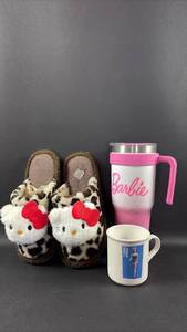 lot 165 image: Barbie Hello Kitty Slippers Mug and Tumbler Lot