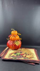 lot 173 image: 8) Cornucopia Place Mats and Pumpkin Decor