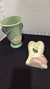 lot 1008 image: Weller Magnolia vase and Heart and Bow wall pocket