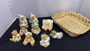 lot 1044 image: Cherished Teddies set of 9 with basket