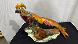 lot 1052 image: German porcelain or ceramic figurine of a pair of pheasants 13x19