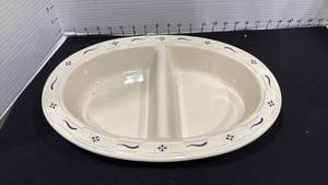 lot 1057 image: Longaberger blue oval divided casserole dish