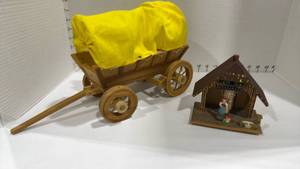 lot 1109 image: Wood covered wagon and weather house