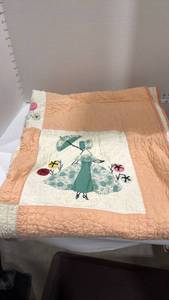 lot 1152 image: Vintage Hand stitched quilt some damage size unknown