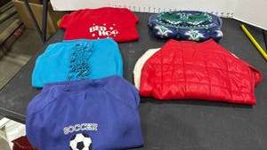 lot 1176 image: 2 dog coats and 3 dog hoodies all large