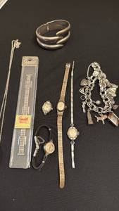 lot 1202 image: Womens jewelry watches, charm bracelet, necklace, bracelet and watch band