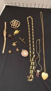 lot 1205 image: Womens jewelry necklaces, pins and watch