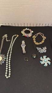 lot 1232 image: Womens jewelry including watch and rings