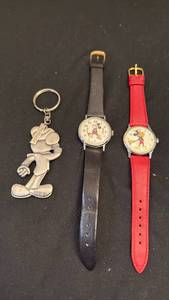 lot 1243 image: 2 Mickey Mouse watches and Mickey Mouse key chain
