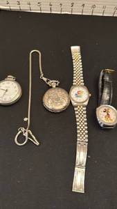 lot 1244 image: Mens KU watch, pocket watches and Mickey Mouse watch