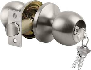 lot 5521 image: BESTTEN Keyed Entry Door Knob with Lock, Satin Nickel